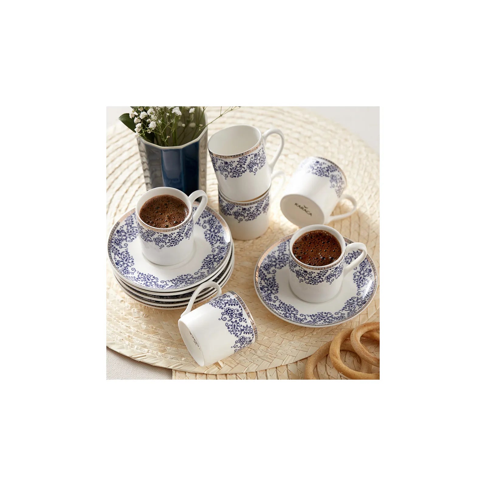 Alisveristime Türkisches Kaffeetassen-Set (2 Tassen) - Zamak Mit Porzellan, Tulpenmotive, Inkl. Tablett
