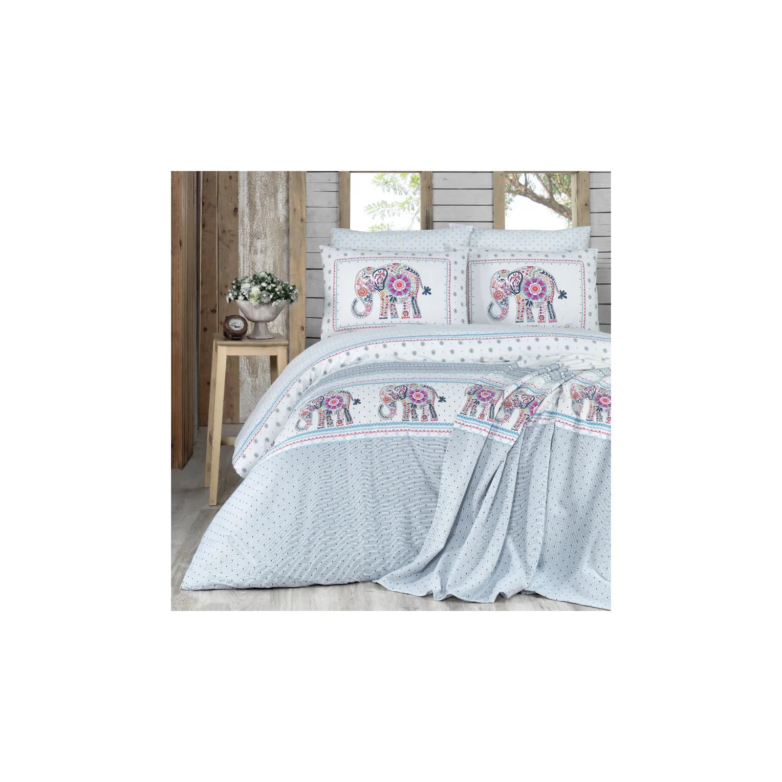 Furn. Mazari Bettbezug-Set Senf – Wendbar Mit Dschungel-Print | Doppelbett 200x200 Cm, 50% Baumwolle & 50% Polyester