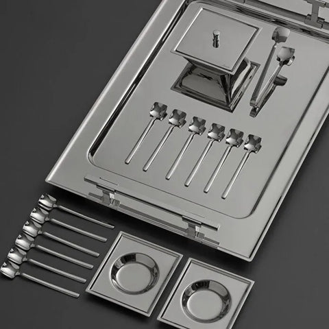 Jumbo New 9100 28-teiliges eckiges Teeset – Edelstahl