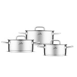 Jumbo Assos 3-Piece Stainless Steel Cookware Set with Glass Lids – 6 Pieces