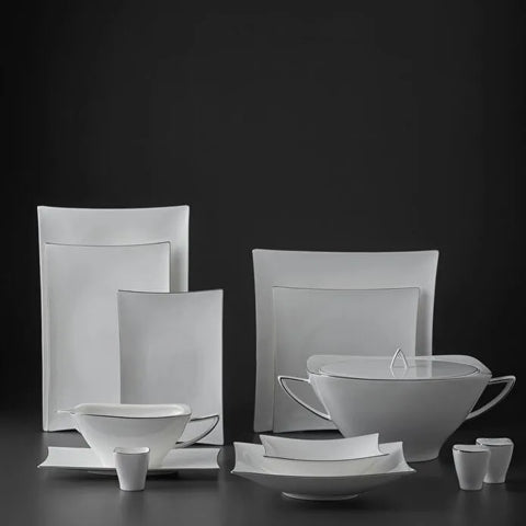 Jumbo Wind Platin 64-teiliges Tafelservice für 12 Personen – Quadratisch