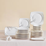 Karaca Square Bone China Autumn 53-teiliges Tafelservice für 12 Personen, Weiß Mehrfarbig