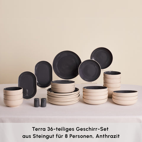 Karaca Terra 36-Teiliges Geschirrset für 8 Personen in Anthrazit