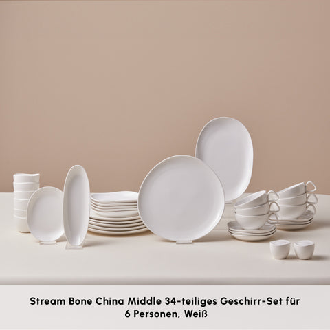 Karaca Stream Bone Middle 34-teiliges Frühstücksset für 6 Personen – Weiß