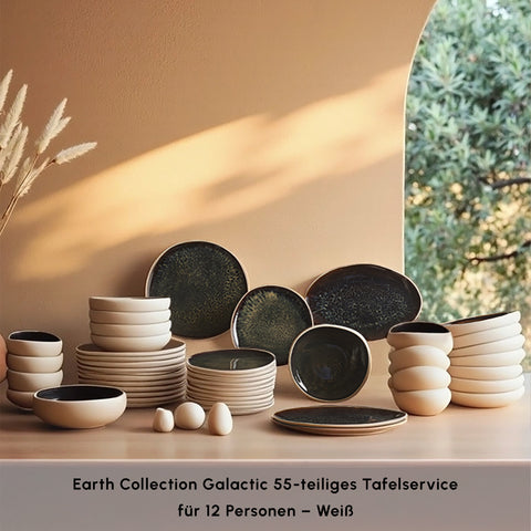 Karaca Earth Collection Galactic 55-teiliges Tafelservice für 12 Personen – Weiß