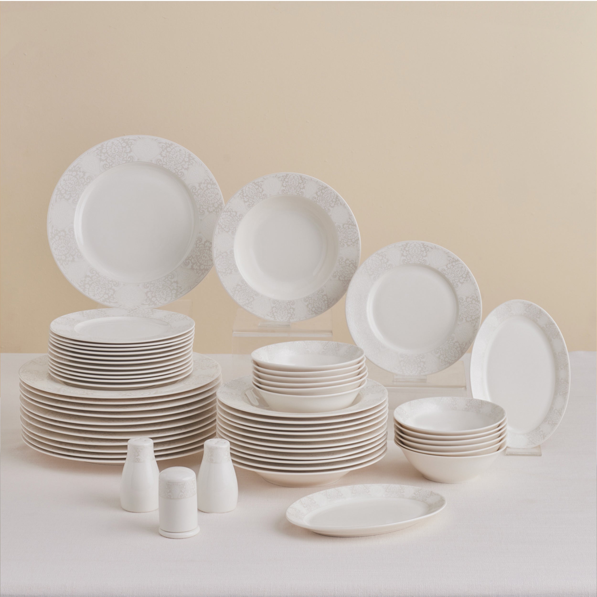 Karaca Forever Bone China New Olio 53-Piece Dinner Set for 12 People,
