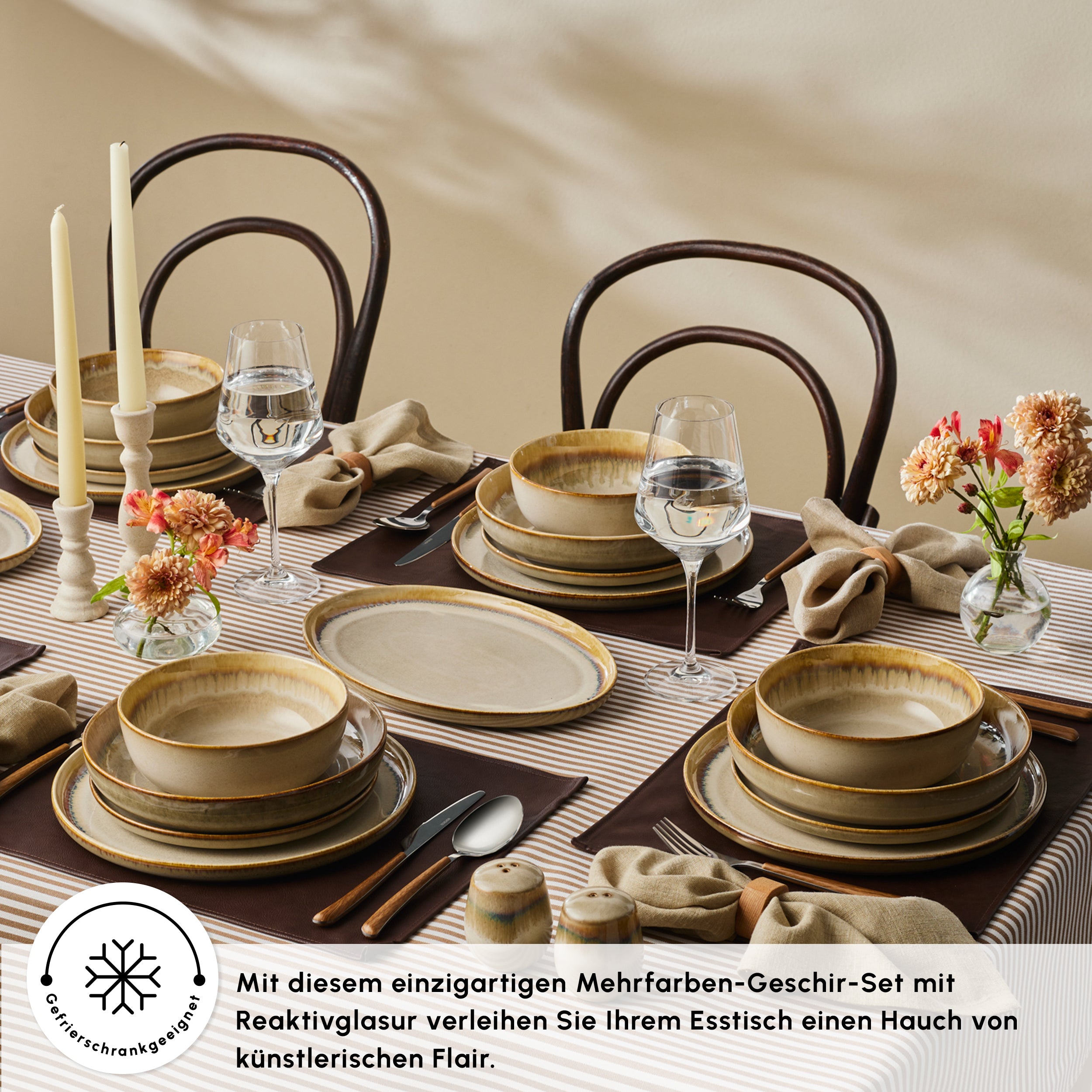 12-Person Dinnerware Set with Hand-Painted Design in Cream – Karaca
