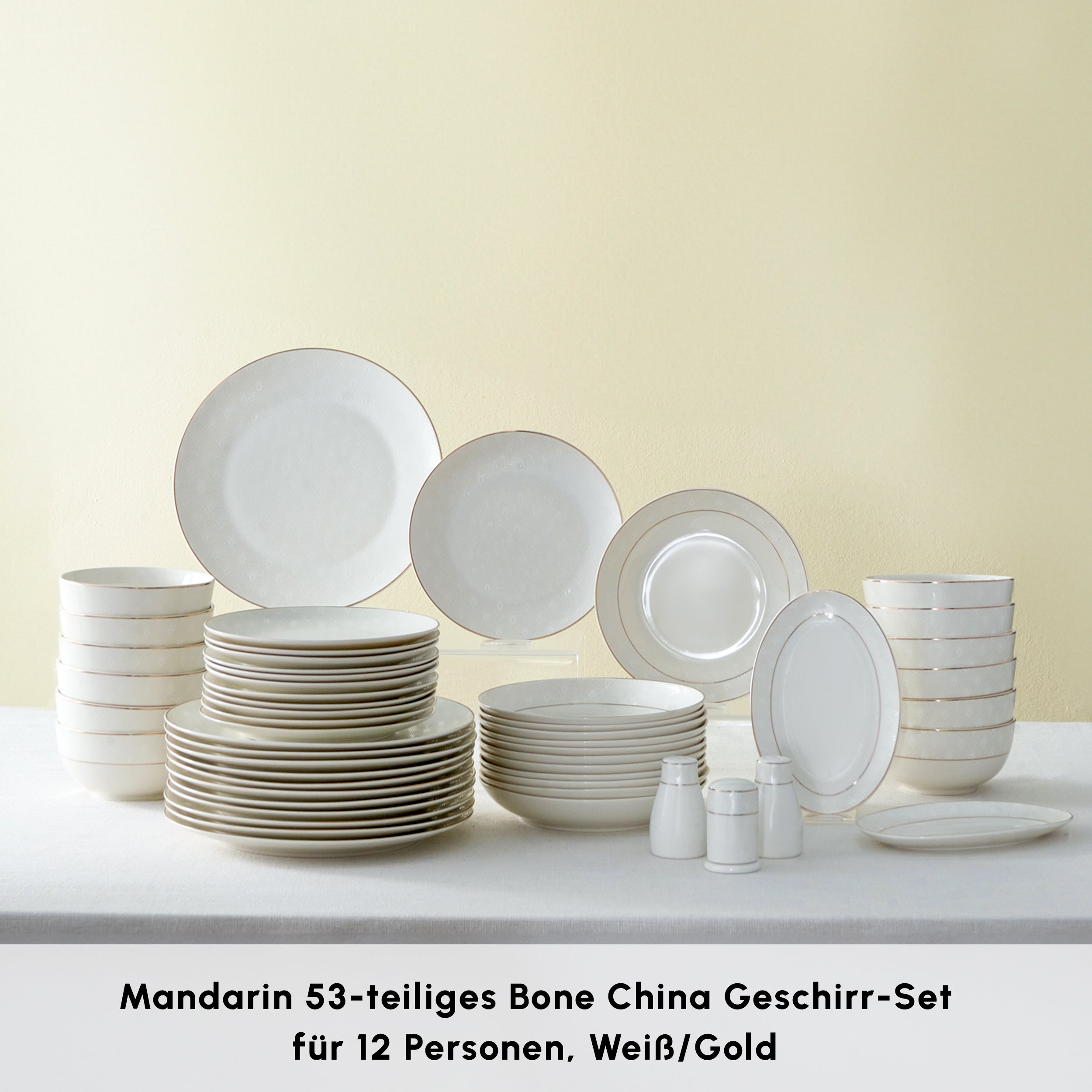 Karaca Elegance Bone Mandarin 53-teiliges Tafelservice für 12 Personen