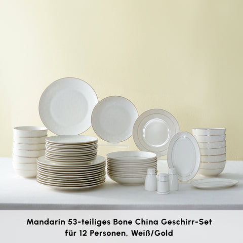 Karaca Elegance Bone Mandarin 53-teiliges Tafelservice für 12 Personen