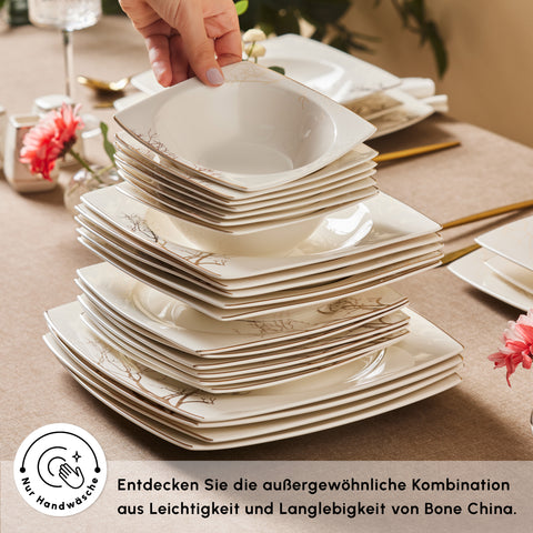 Karaca Square Bone China Autumn 53-teiliges Tafelservice für 12 Personen, Weiß Mehrfarbig