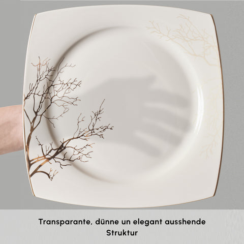 Karaca Square Bone China Autumn 53-teiliges Tafelservice für 12 Personen, Weiß Mehrfarbig