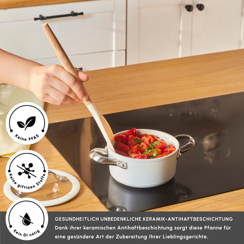 Karaca Swiss Crystal Almond Cream Wokpfanne mit Griff 28 cm