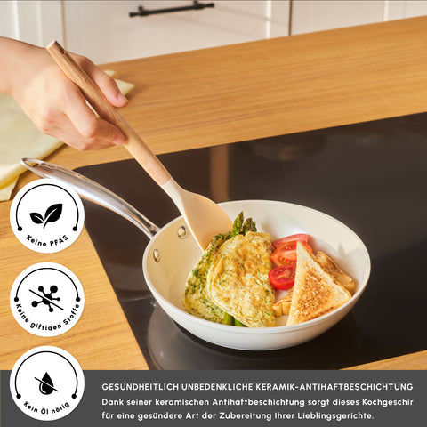 Karaca Swiss Crystal Almond Cream Pfanne mit Edelstahlgriff 22 cm