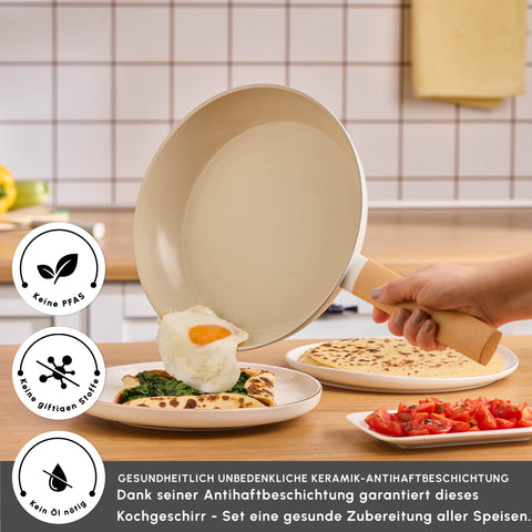 Karaca Swiss Crystal Almond Cream, Pfannen Set, Induktion