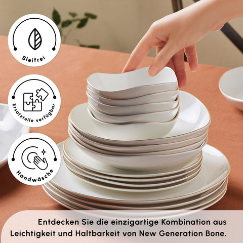 Karaca Stream Bone Middle 53-Piece Dinner Set for 12 People Gold