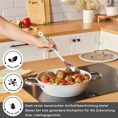 Karaca Swiss Crystal Almond Cream Handle Flache Kasserolle 26 cm