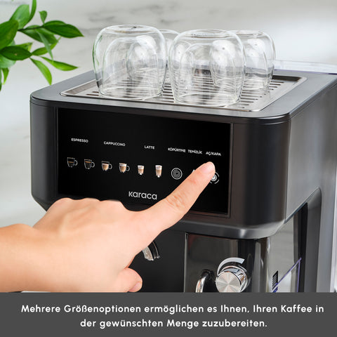 Karaca MyCaffe Barista S10 Automatic Espresso, Latte &amp; Cappuccino Machine with Integrated Milk Tank – Matte Black