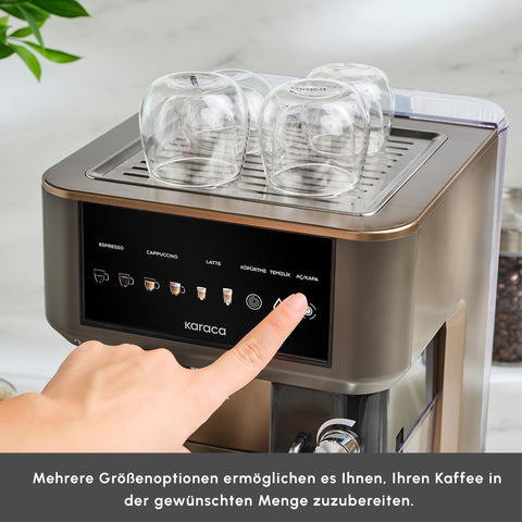 Karaca MyCaffe Barista S10 Automatic Espresso, Latte &amp; Cappuccino Machine with Integrated Milk Tank – Walnut Brown