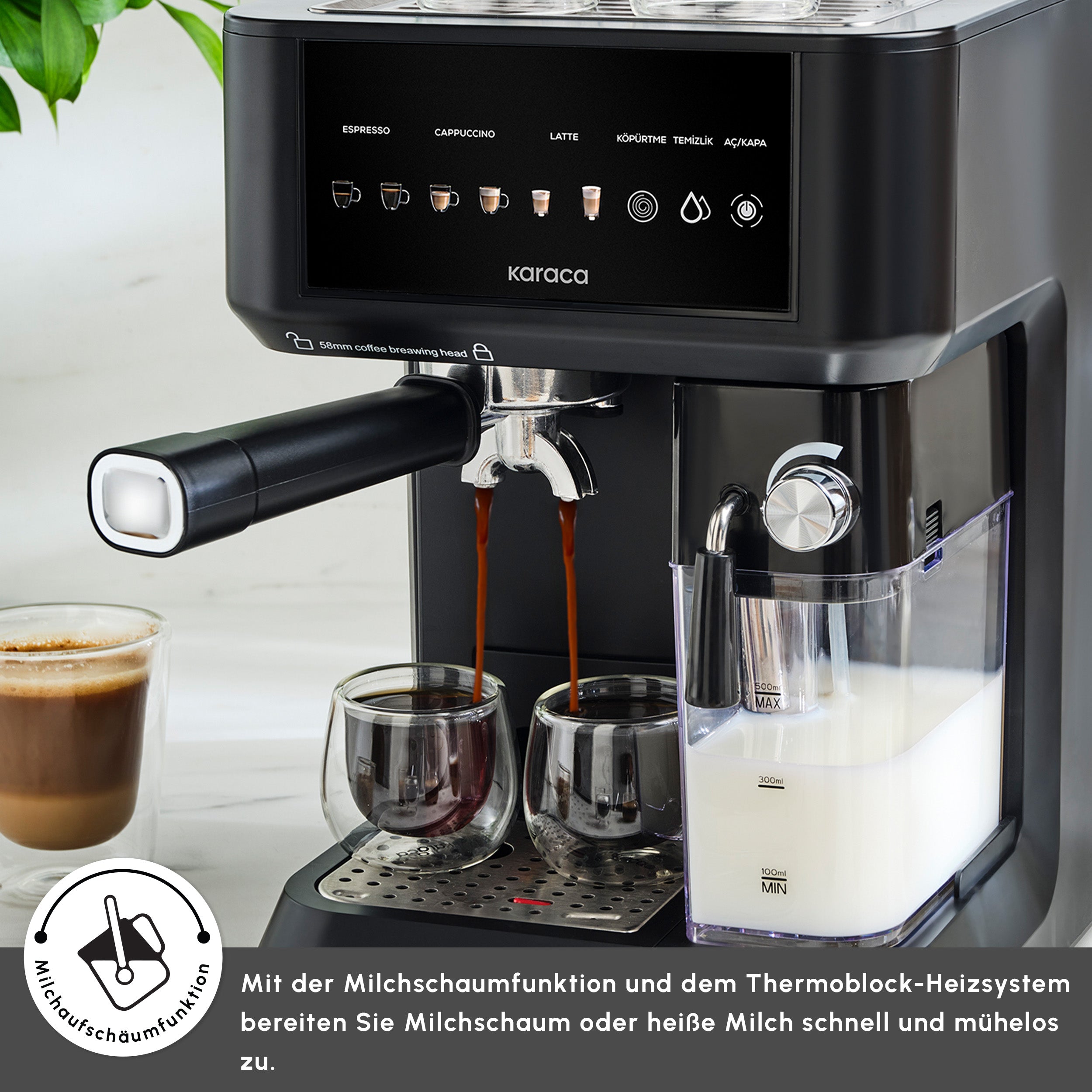 Karaca MyCaffe Barista S10 Entegre Süt Hazneli, Otomatik Espresso, Lat