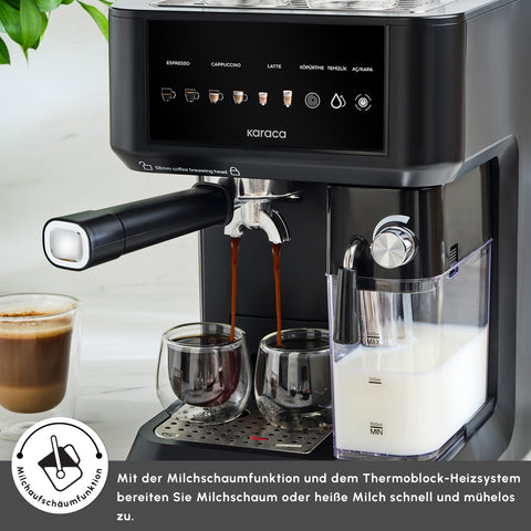 Karaca MyCaffe Barista S10 Automatic Espresso, Latte &amp; Cappuccino Machine with Integrated Milk Tank – Matte Black