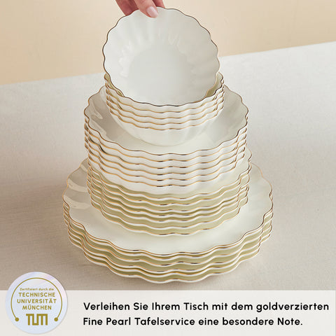 Karaca Fine Pearl Extra Shell 55-Piece 12-Person Dinner Set Gold