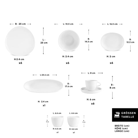 Karaca Stream Bone Middle 34-teiliges Frühstücksset für 6 Personen – Weiß