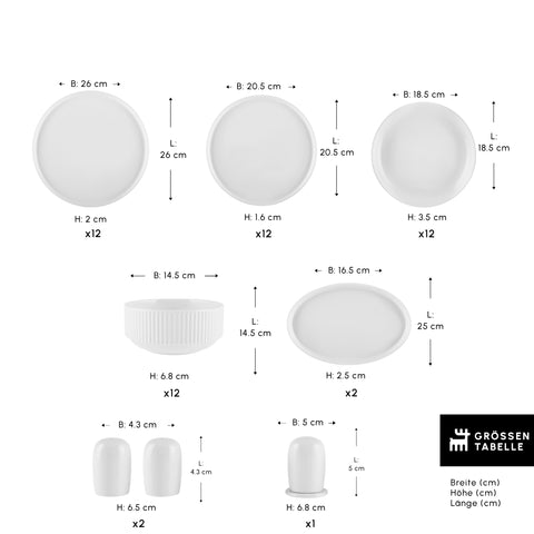 Karaca Forever Bone Pablito 53-Teiliges Tafelservice Für 12 Personen, Weiß