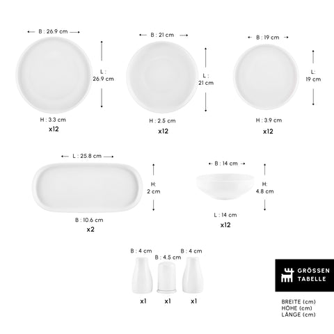 Karaca Stream Bone Sirius 53-Teiliges 12-Personen Tafelservice Weiß