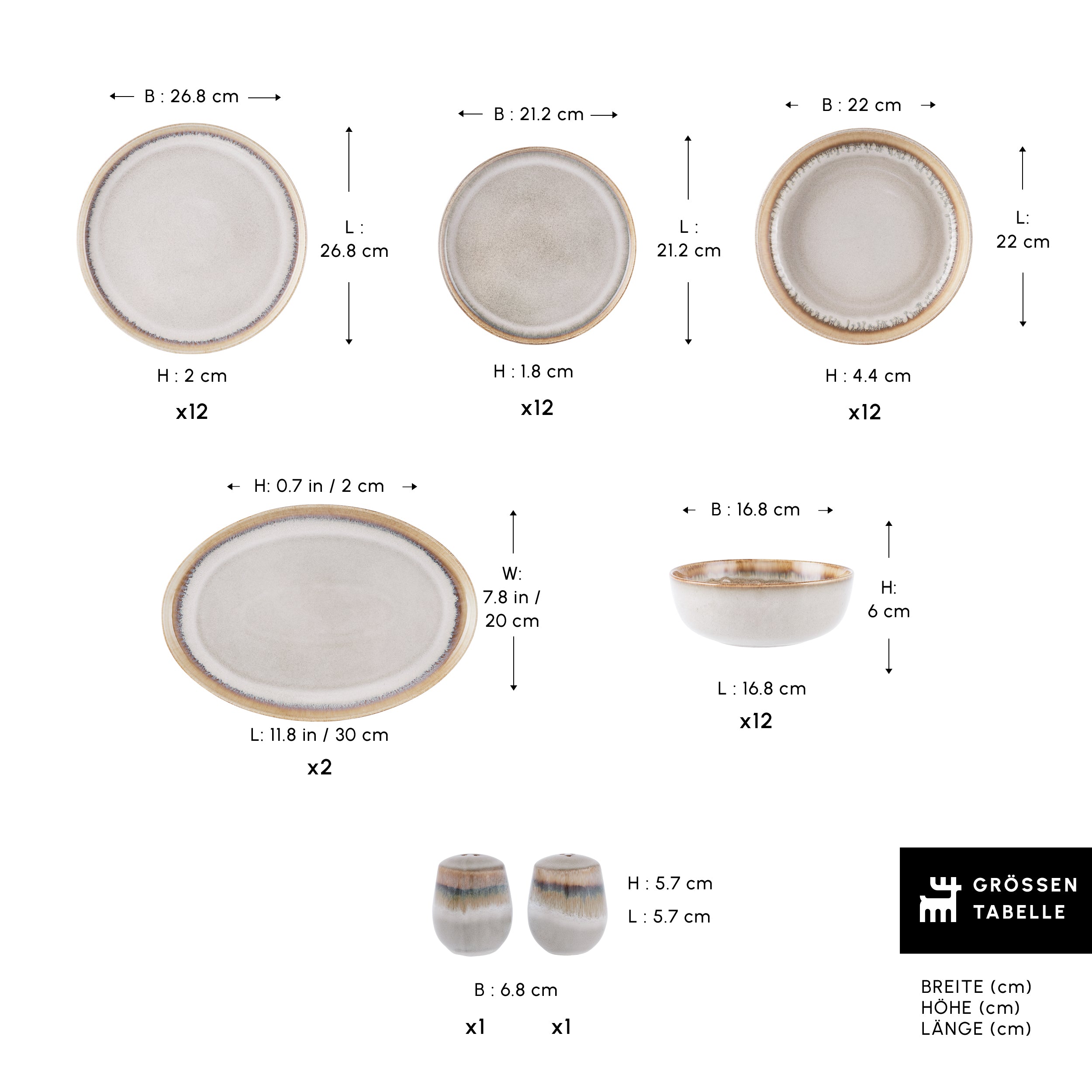 Karaca Earth Collection Earthy Reactive 52-Piece 12-Person Dinner Set