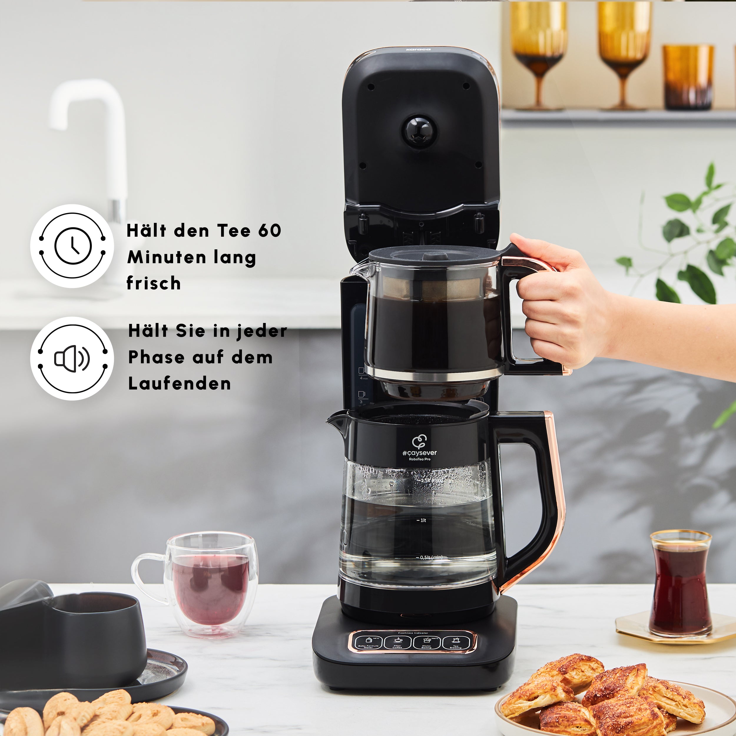 Karaca Çaysever Robotea Pro 4 in 1 Konuşan Otomatik Cam Çay Makinesi S
