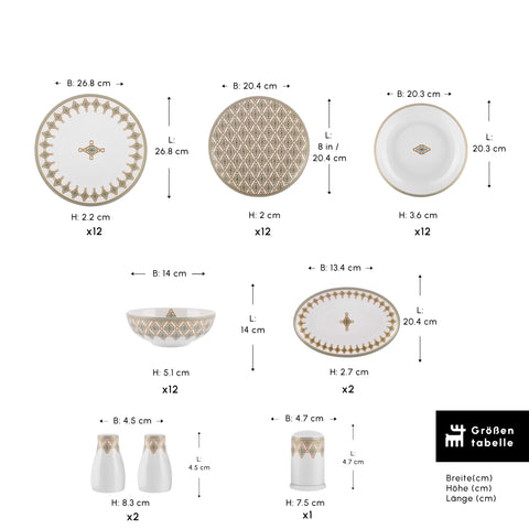 Karaca Forever Bone Dorothy,  53-teiliges Tafelservice für 12 Personen