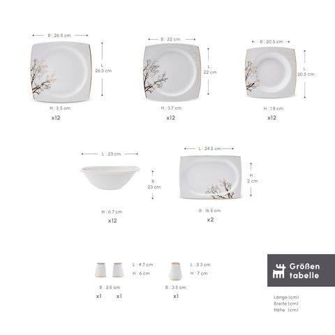 Karaca Square Bone China Autumn 12 Kişilik 53 Parça Yemek Takımı,Renkli