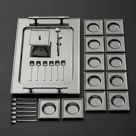 Jumbo New 9100 28-teiliges eckiges Teeset – Edelstahl