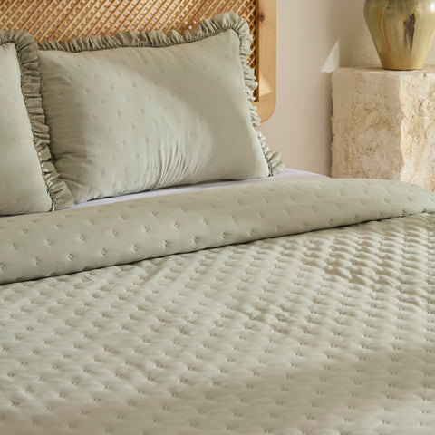 Fiona Bettüberwurf Set Salbeigrün 230x240cm + 2(50x70) cm