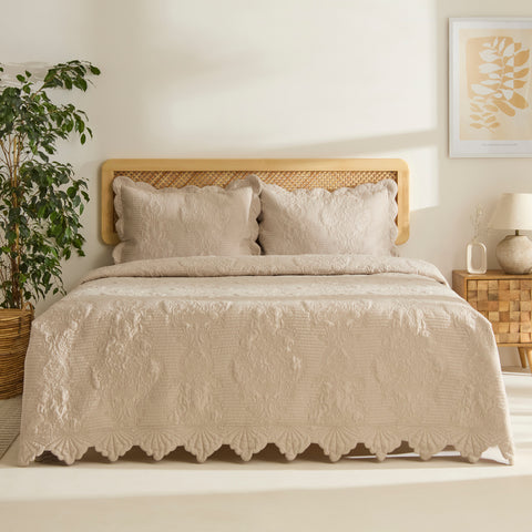Camille Bettüberwurf-Set Beige 230x240 Cm + 2 (50x70 Cm) – Karaca