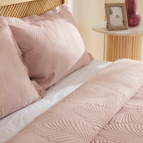 Leaf Bettüberwurf Set Puderrosa 230x240cm + 2(50x70) cm