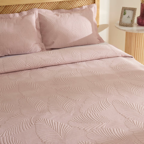 Leaf Bettüberwurf Set Puderrosa 230x240cm + 2(50x70) cm