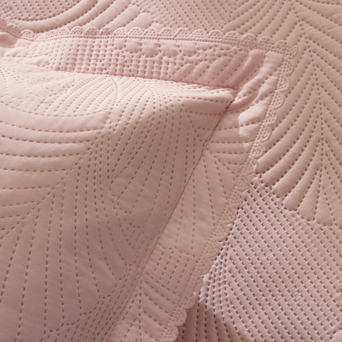 Leaf Bettüberwurf Set Puderrosa 230x240cm + 2(50x70) cm