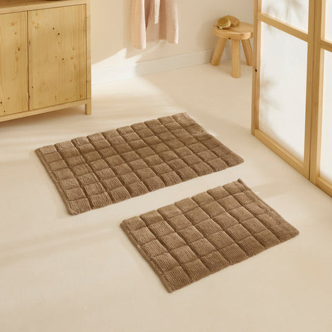 Karaca Simon Bath Mat Set, 60 × 90 cm + 40 × 60 cm, Brown