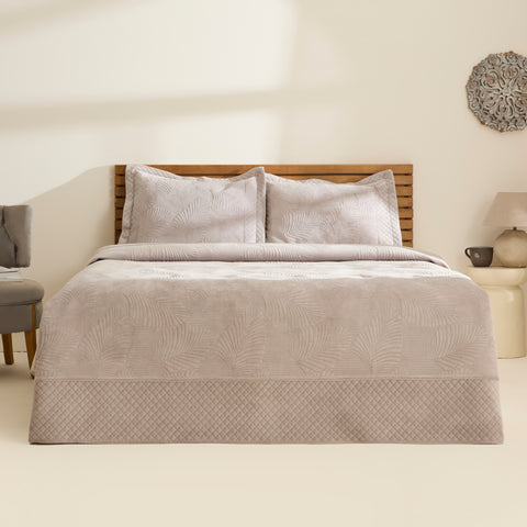 Karaca Lean Bedspread Set, Double, Light Grey