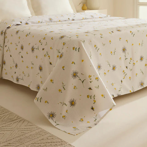 Karaca Emma Piquédecke aus 100 % Baumwolle, 200 × 220 cm, Gelb