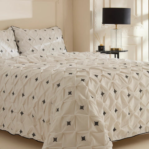 Karaca Elisa Bettbezug-Set aus 100 % türkischer Baumwolle, Doppelbett, Weiß