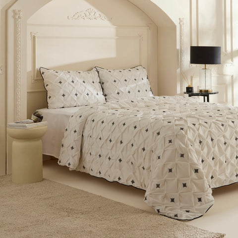 Karaca Elisa Bettbezug-Set aus 100 % türkischer Baumwolle, Doppelbett, Weiß