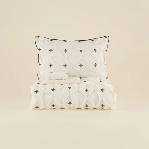Karaca Elisa Bettbezug-Set aus 100 % türkischer Baumwolle, Doppelbett, Weiß