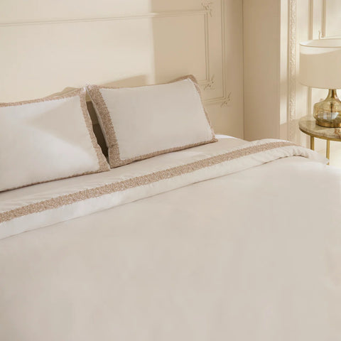 Karaca Nile Bettbezug-Set aus 100 % türkischer Baumwolle, Doppelbett, Weiß