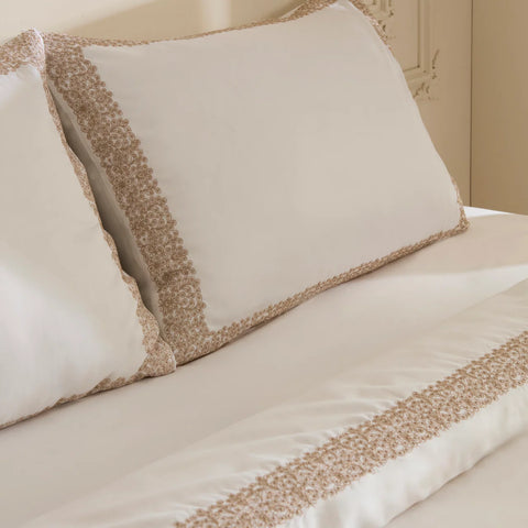 Karaca Nile Bettbezug-Set aus 100 % türkischer Baumwolle, Doppelbett, Weiß