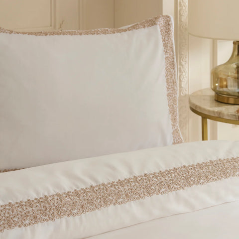 Karaca Nile Bettbezug-Set aus 100 % türkischer Baumwolle, Doppelbett, Weiß