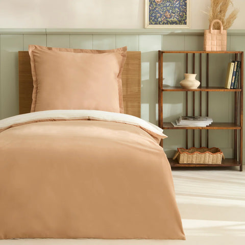 Karaca Vera Bettbezug-Set aus 100 % türkischer Baumwolle, Einzelbett, Beige
