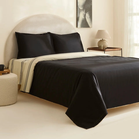 Karaca Marta Bettbezug-Set aus 100 % türkischer Baumwolle, Doppelbett, Schwarz
