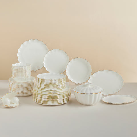 Karaca Fine Pearl Extra Shell 55-teiliges 12-Personen Geschirrset Gold